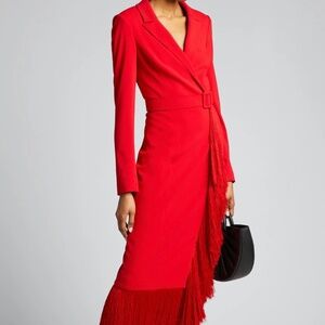 Badgley Mischka Fringe-Trim Wrap Cocktail Dress